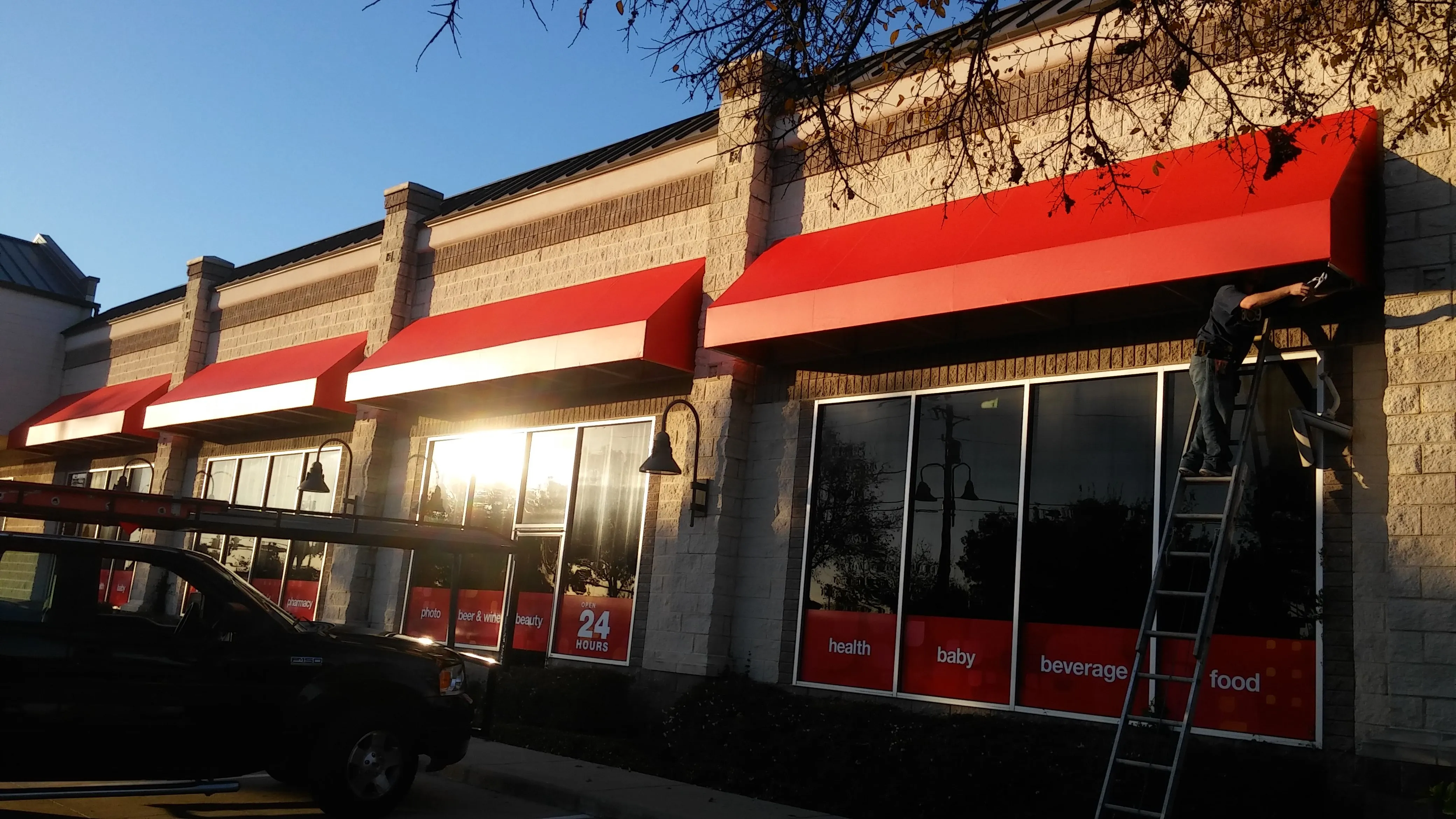 Shopping plaza awnings