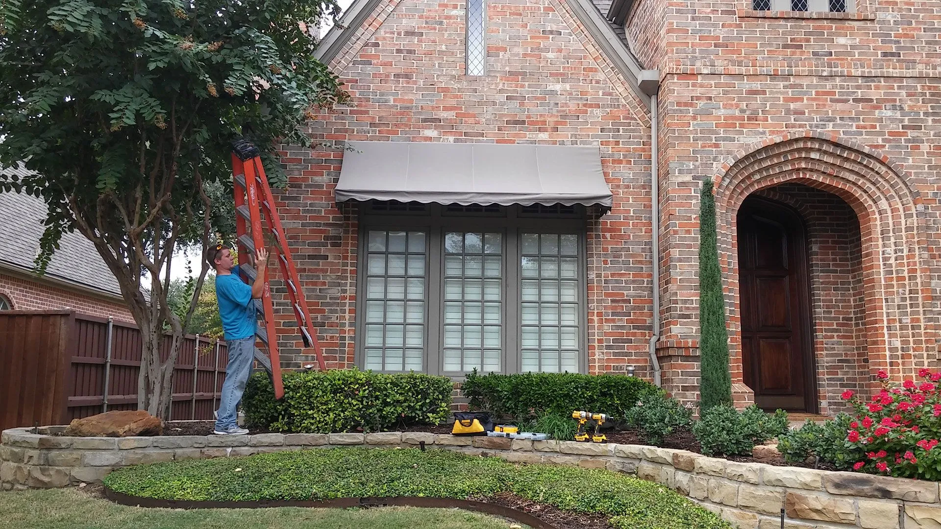 Residential window awning installation